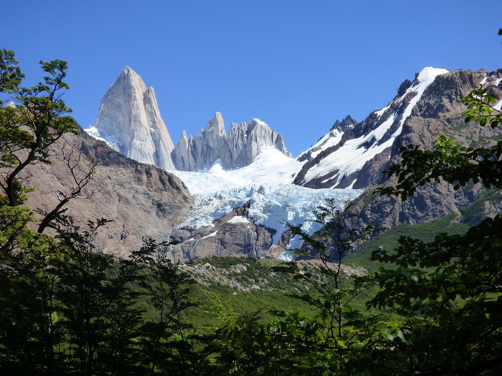 Während im Vordergrund grüne Wälder zu sehen sind, ist im Hintergrund ein Bergmassiv und ein Gletscher zu sehen. Argentinien ist ein tolles Wanderland aber auch tolle Fairtrade und Sozialprojekte gibt es dort.